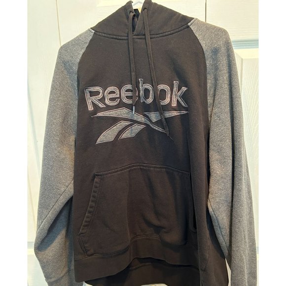 Reebok Hoodie Sweatshirt XL Cotton Blend Pullover, Black and Gray, Drawstring - Picture 1 of 2